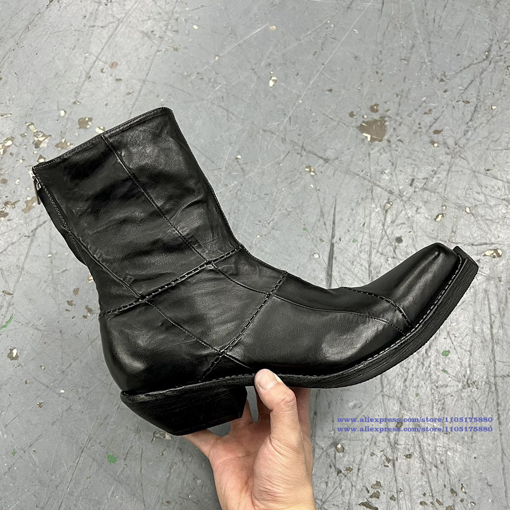 Black Leather Men's Boots Poin - đánh giá và giá Men'S Shoes Zipper