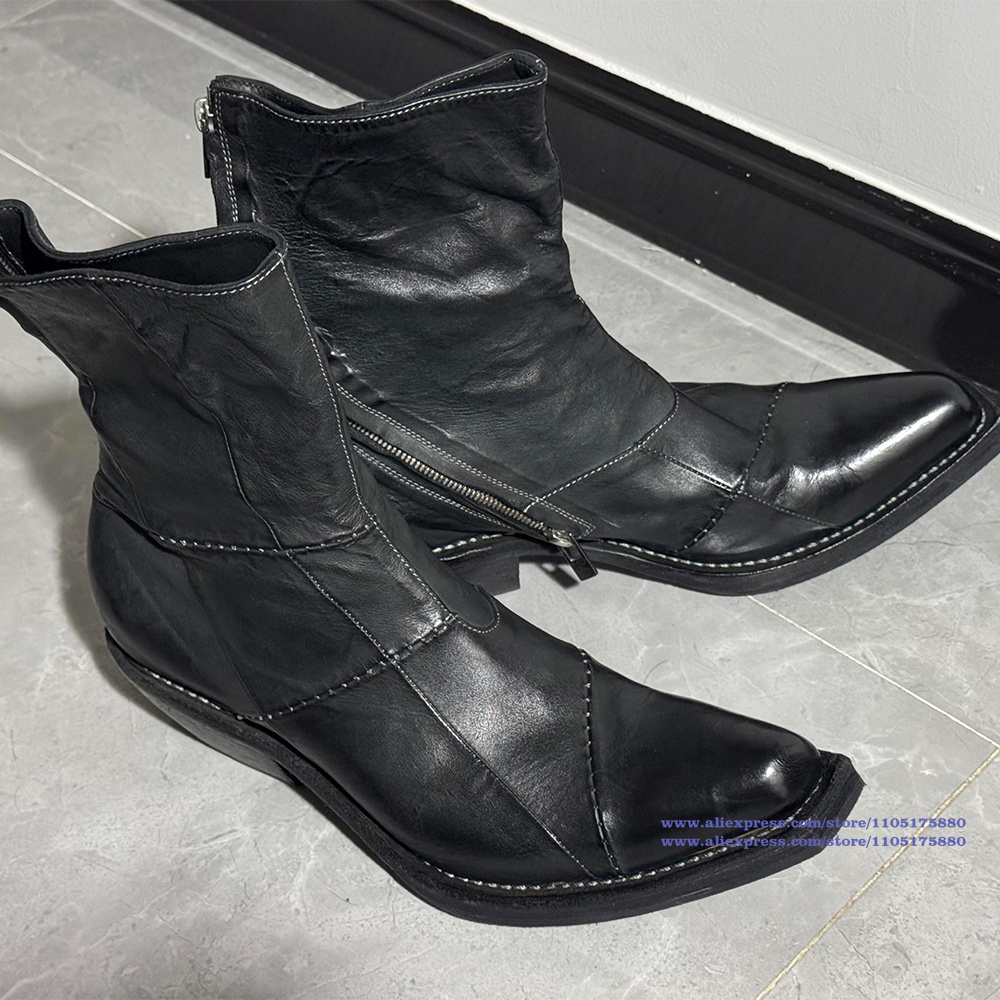 Black Leather Men's Boots Poin - đánh giá và giá Men'S Shoes Zipper