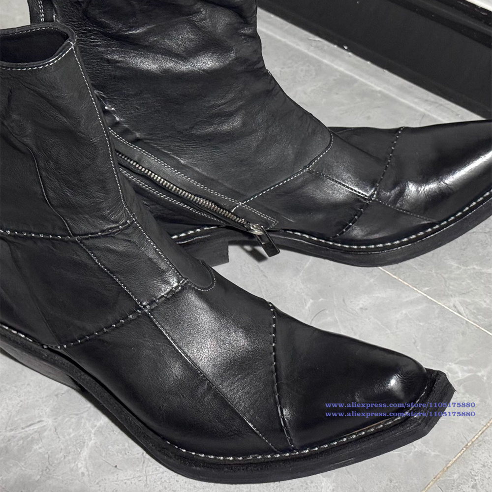 Black Leather Men's Boots Poin - đánh giá và giá Men'S Shoes Zipper