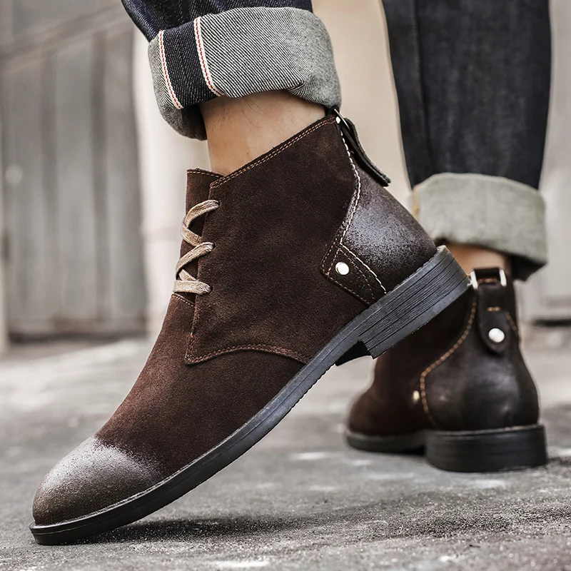 New Cow Suede Ankle Boots Hand - đánh giá và giá Men'S Shoes Zipper