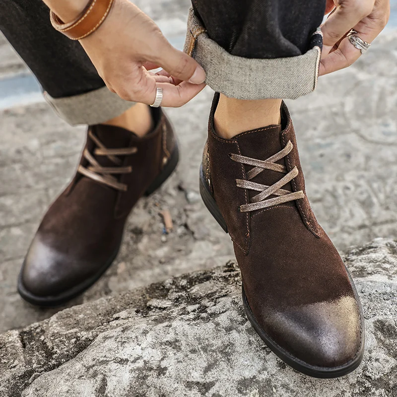 New Cow Suede Ankle Boots Hand - đánh giá và giá Men'S Shoes Zipper