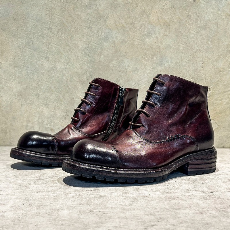 Ethnic Style Washed Horsehide  - đánh giá và giá Men'S Shoes Zipper